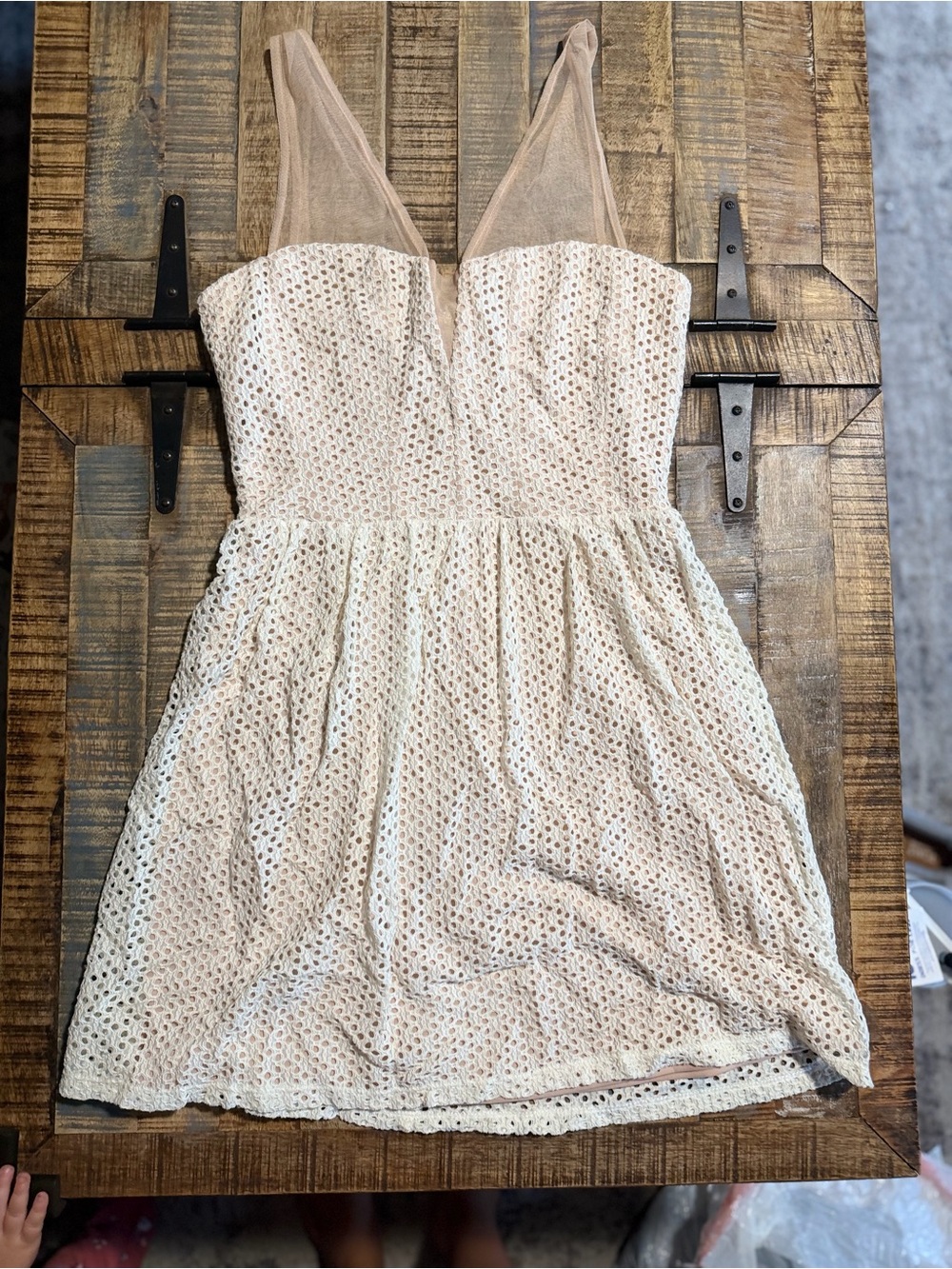 Charlotte Russe Blush Eyelet Mini Dress with Sheer V Straps